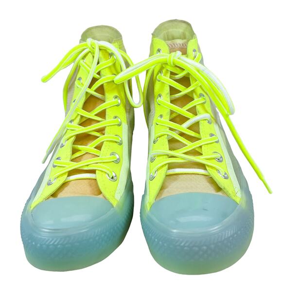 Converse Limited Edition Neon Yellow All Star High Top Sneakers Size 8 - Picture 2 of 5